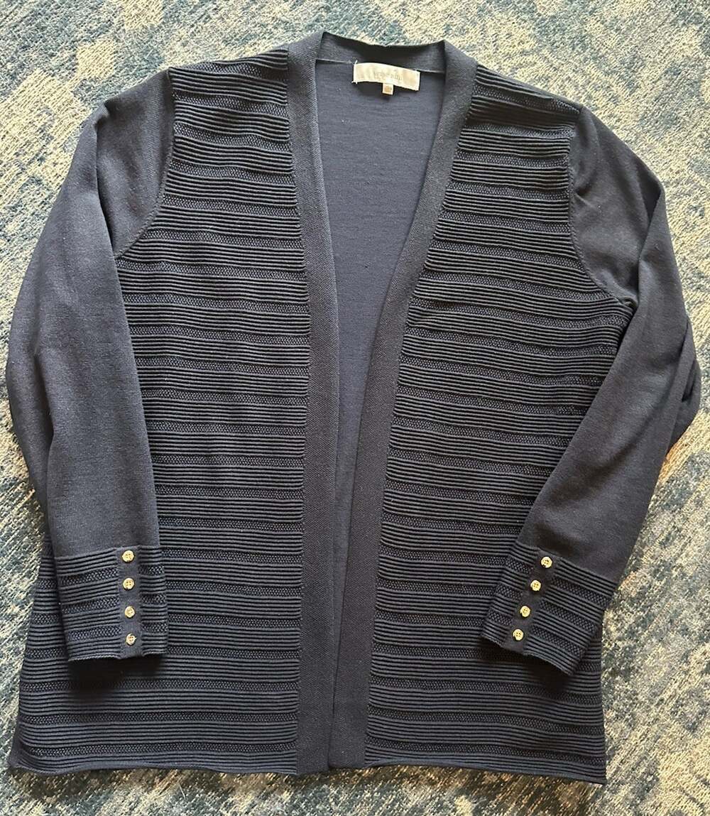 Verve Ami Navy Blue Open Cardigan Ribbed Women’s XL Button Accent Modern Career